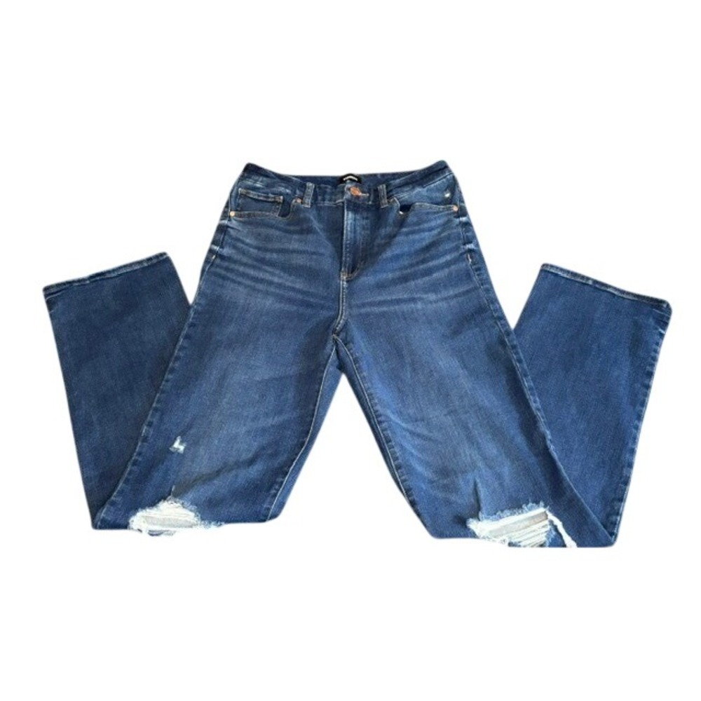 Express Modern Straight High Rise Distressed Jeans Medium Wash Blue Size M